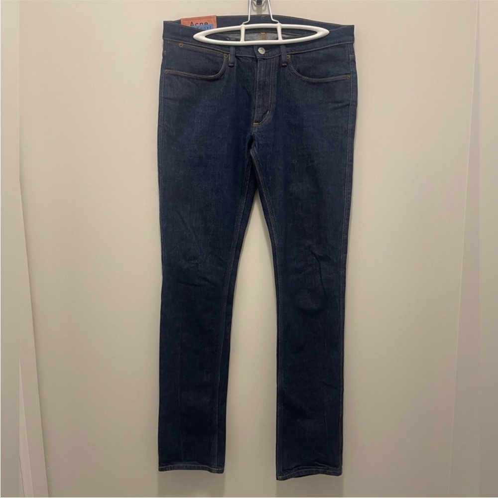 Acne Studios Dark Blue Straight Leg Mid-Rise Jeans 32” Waist EUC